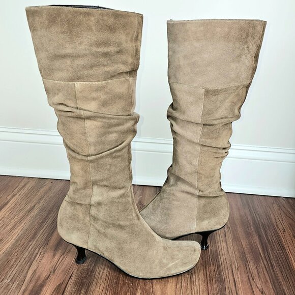 Janet & Janet Italian Suede Slouchy Kitten Heel Boots - Picture 2 of 11
